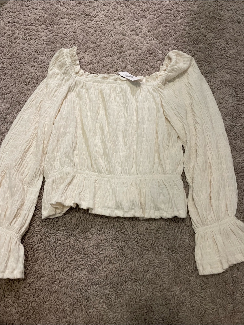 Girls Cream Long-Sleeve Smocked Peasant Top